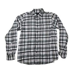 Jackson Hole Mens Gray White Plaid Flannel Button Down Shirt Large L Long Sleeve